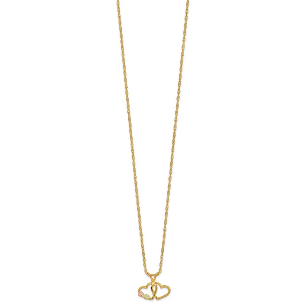 10K Black Hills Gold Double Heart and Leaves 18 inch Necklace