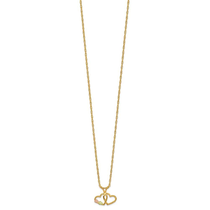 10K Black Hills Gold Double Heart and Leaves 18 inch Necklace