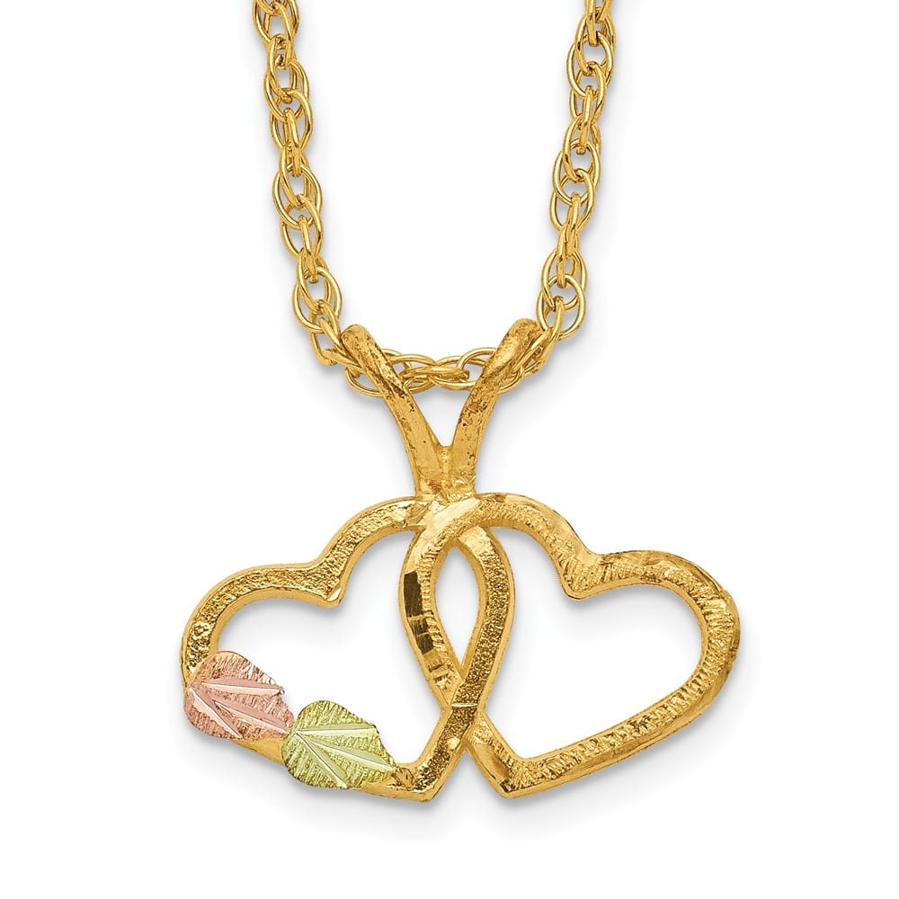 10K Black Hills Gold Double Heart and Leaves 18 inch Necklace