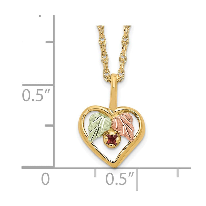 10K Black Hills Gold Garnet and Leaves in Heart 18 inch Necklace