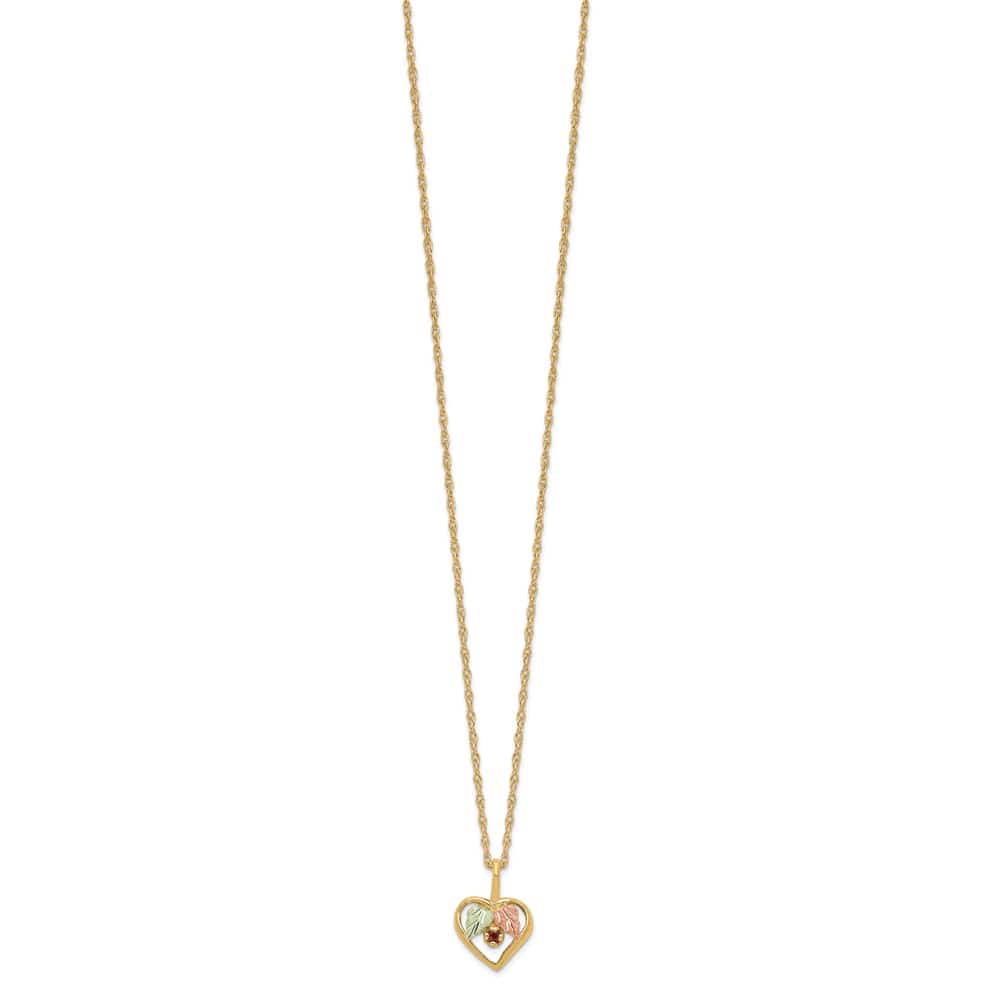 10K Black Hills Gold Garnet and Leaves in Heart 18 inch Necklace