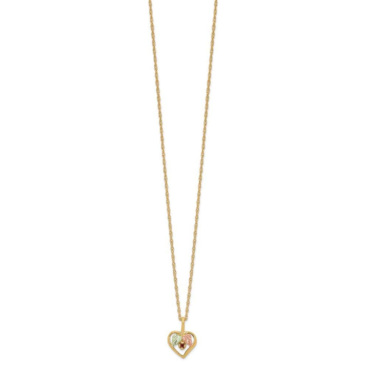 10K Black Hills Gold Garnet and Leaves in Heart 18 inch Necklace