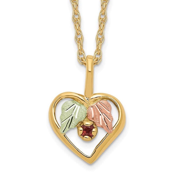 10K Black Hills Gold Garnet and Leaves in Heart 18 inch Necklace