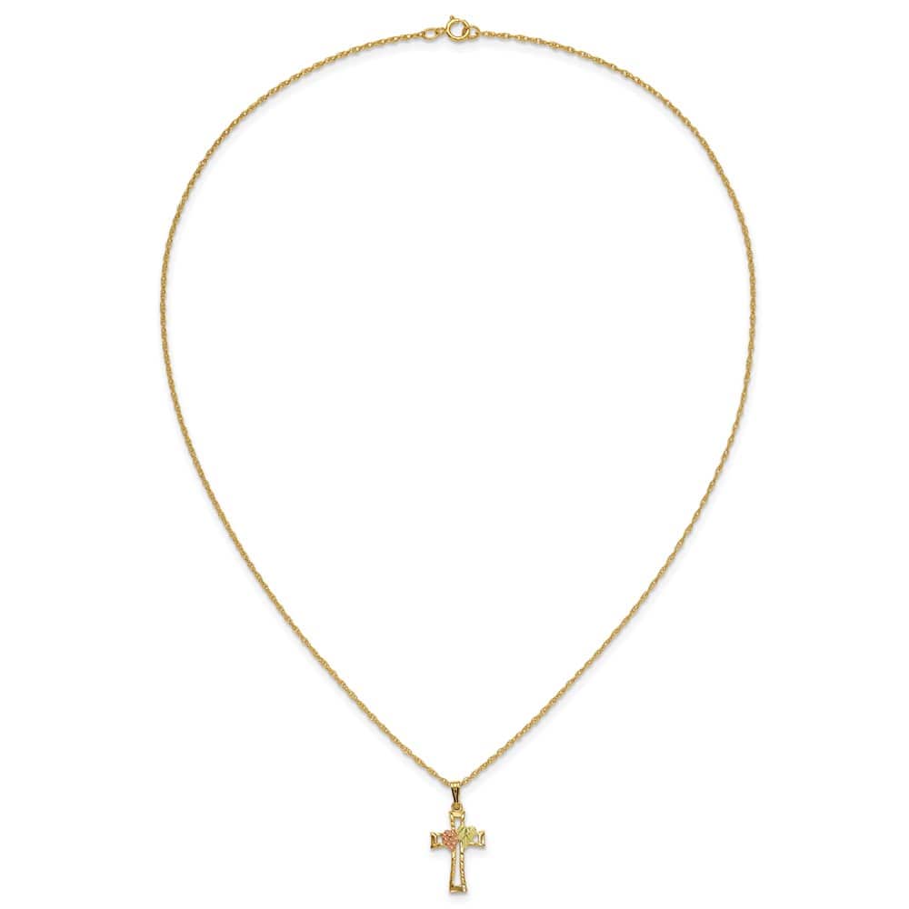 10K Black Hills Gold Grapes and Leaf on Cross 18 inch Necklace