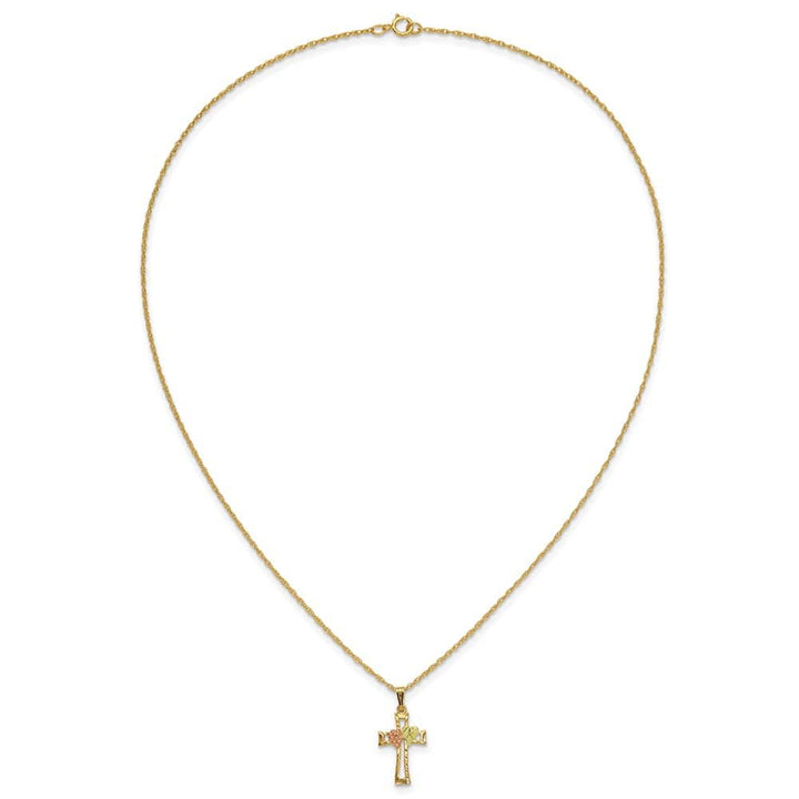 10K Black Hills Gold Grapes and Leaf on Cross 18 inch Necklace