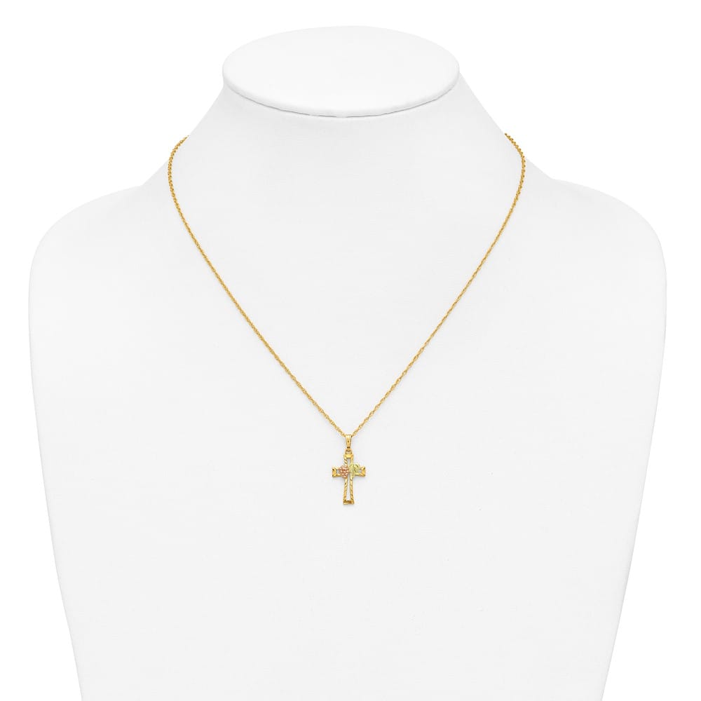 10K Black Hills Gold Grapes and Leaf on Cross 18 inch Necklace