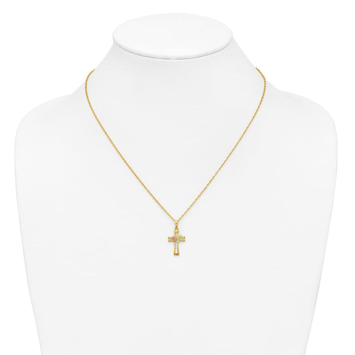 10K Black Hills Gold Grapes and Leaf on Cross 18 inch Necklace