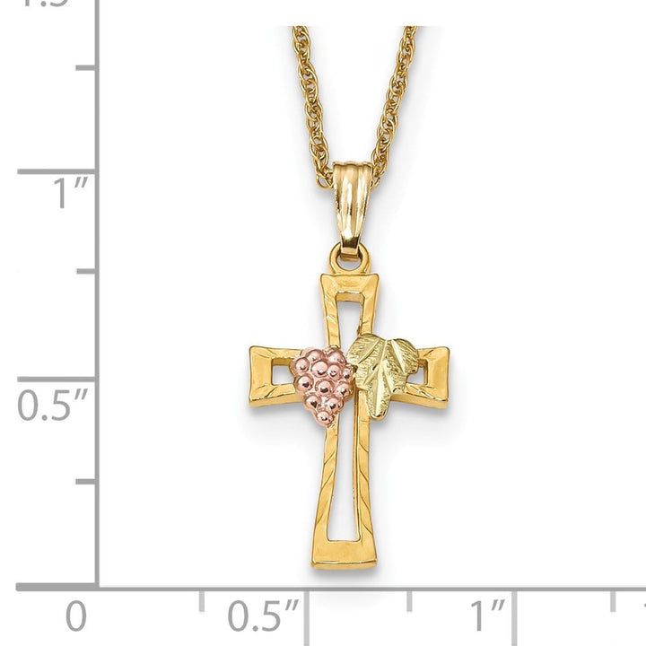 10K Black Hills Gold Grapes and Leaf on Cross 18 inch Necklace