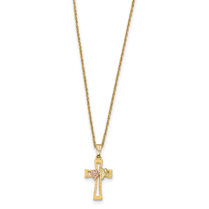 10K Black Hills Gold Grapes and Leaf on Cross 18 inch Necklace