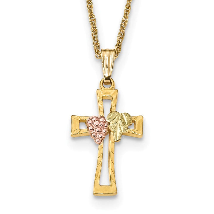 10K Black Hills Gold Grapes and Leaf on Cross 18 inch Necklace