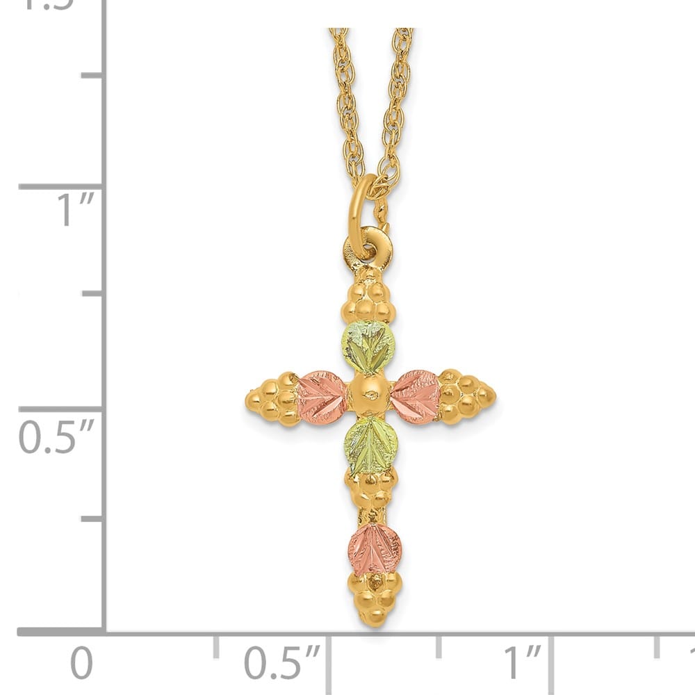 10K Black Hills Gold Grapes and Leaves Cross 18 inch Necklace
