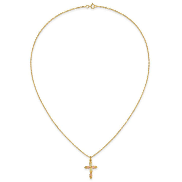 10K Black Hills Gold Grapes and Leaves Cross 18 inch Necklace