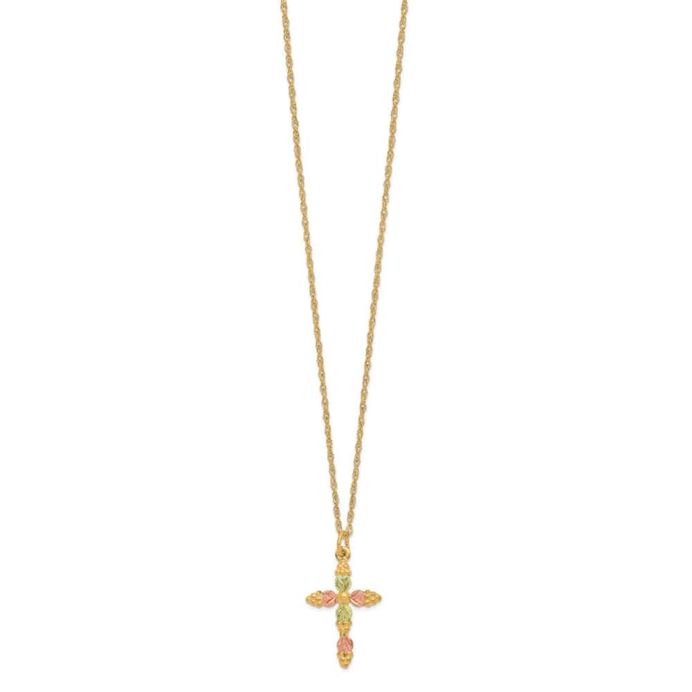 10K Black Hills Gold Grapes and Leaves Cross 18 inch Necklace