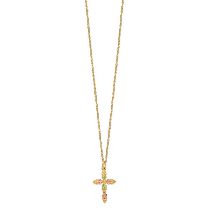 10K Black Hills Gold Grapes and Leaves Cross 18 inch Necklace