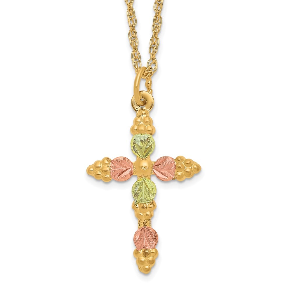 10K Black Hills Gold Grapes and Leaves Cross 18 inch Necklace