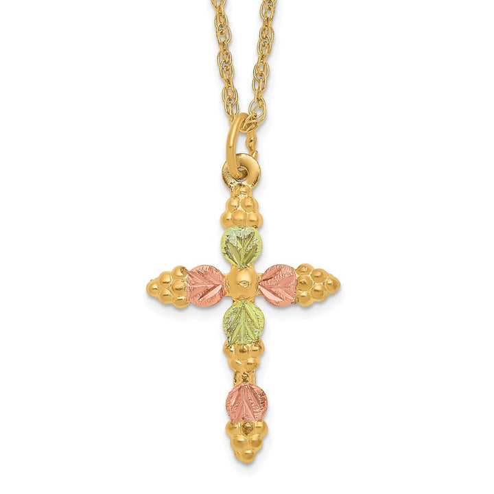 10K Black Hills Gold Grapes and Leaves Cross 18 inch Necklace