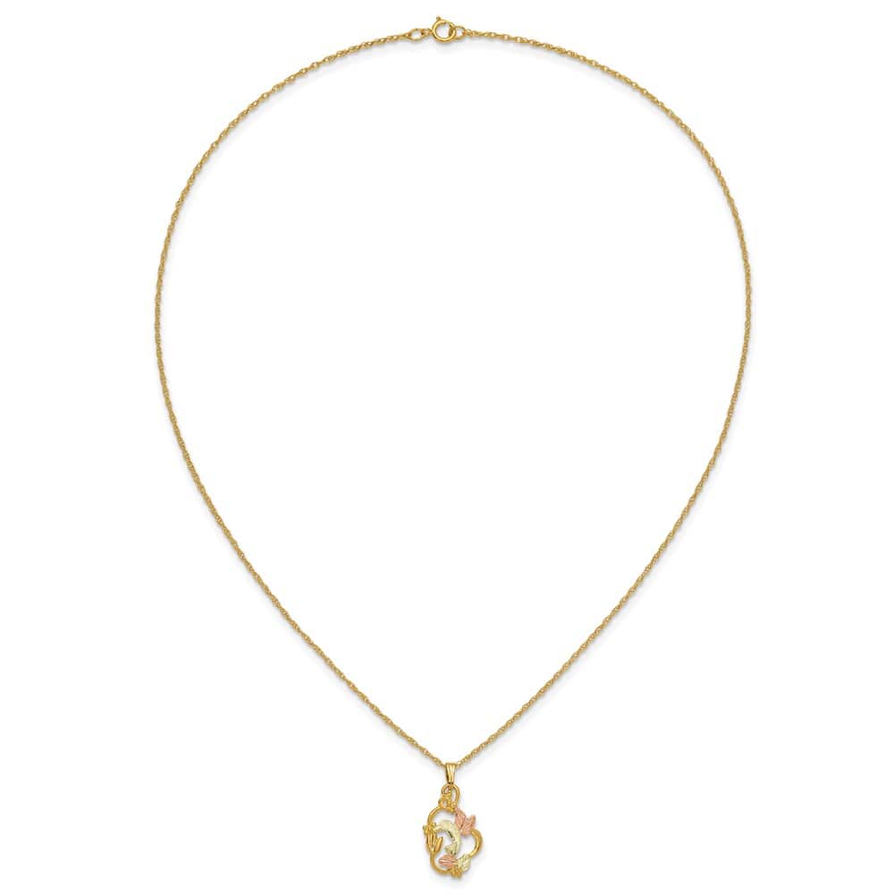 10K Black Hills Gold Hummingbird with Flower 18 inch Necklace