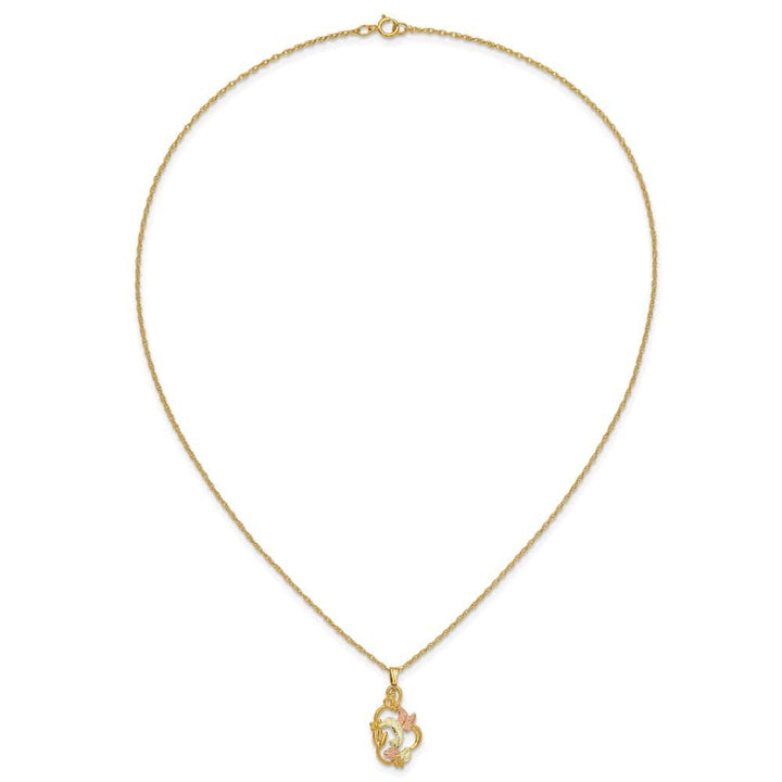 10K Black Hills Gold Hummingbird with Flower 18 inch Necklace
