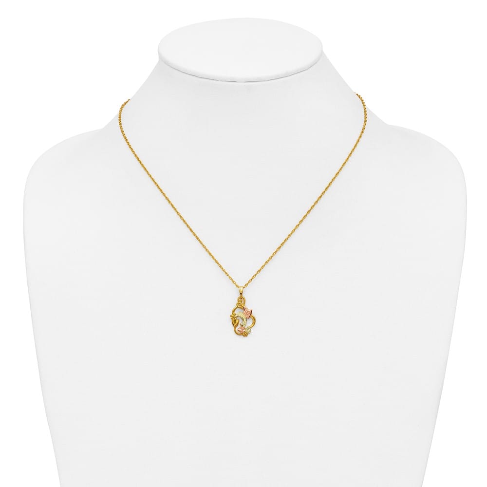 10K Black Hills Gold Hummingbird with Flower 18 inch Necklace