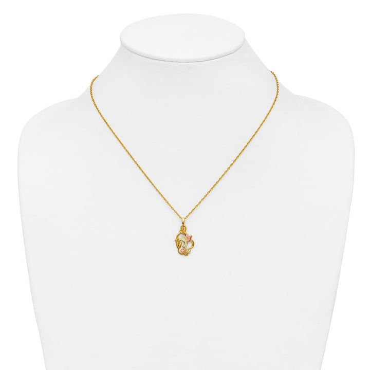 10K Black Hills Gold Hummingbird with Flower 18 inch Necklace