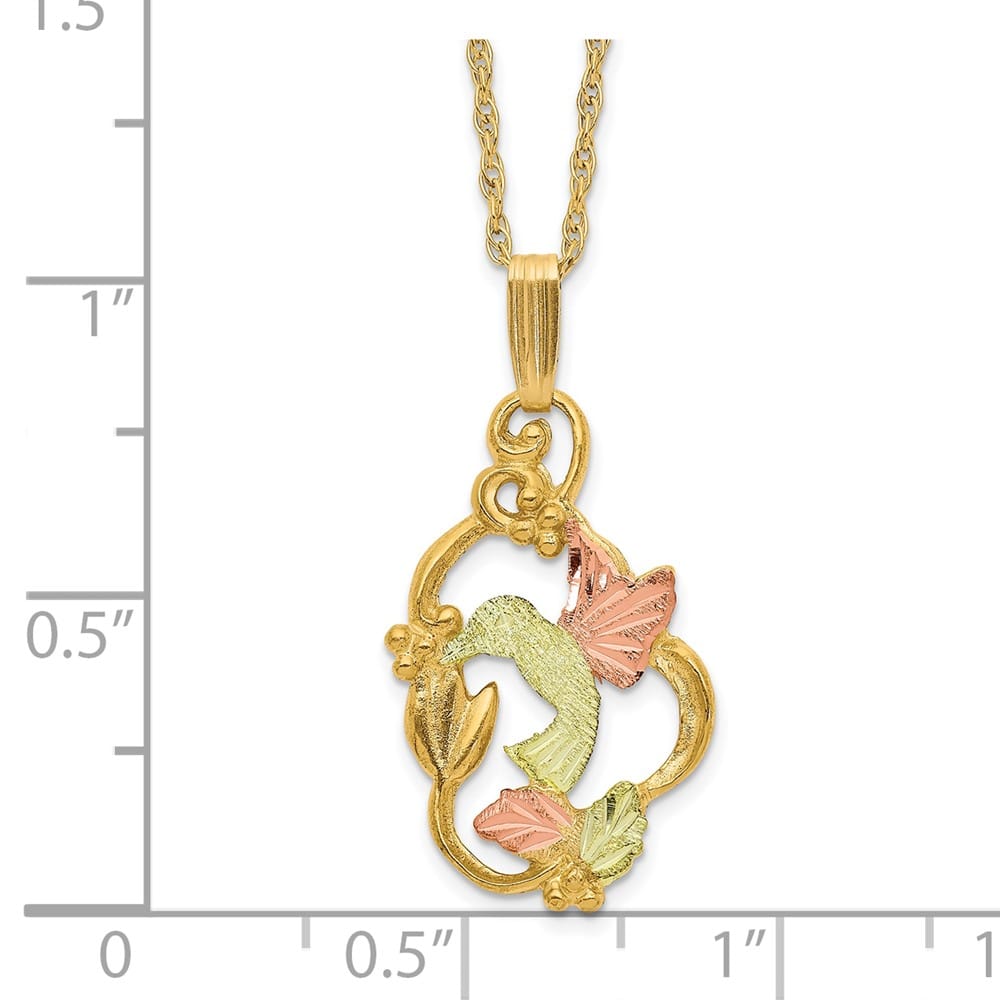 10K Black Hills Gold Hummingbird with Flower 18 inch Necklace