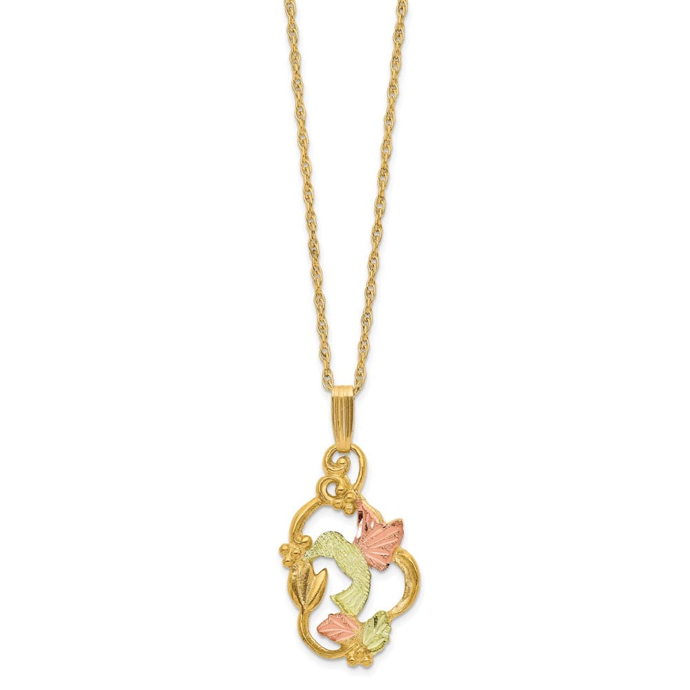 10K Black Hills Gold Hummingbird with Flower 18 inch Necklace