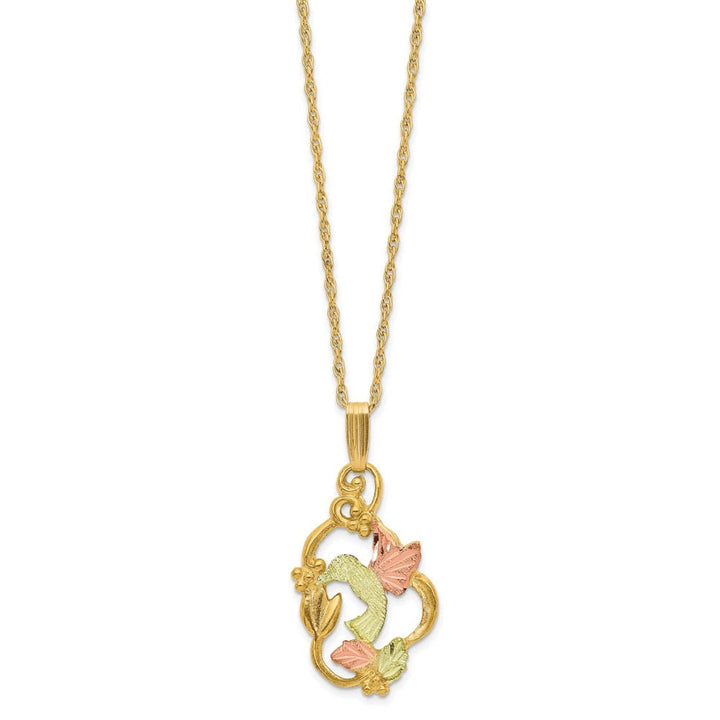 10K Black Hills Gold Hummingbird with Flower 18 inch Necklace