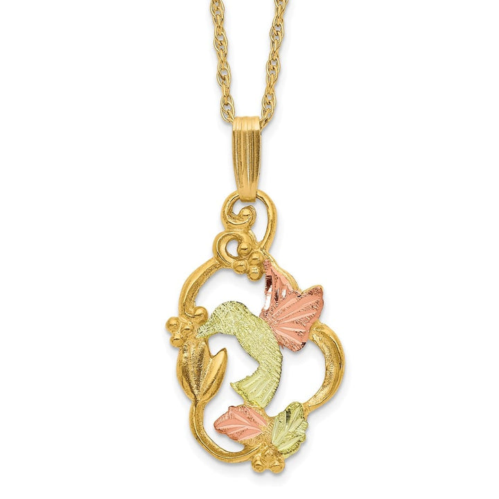 10K Black Hills Gold Hummingbird with Flower 18 inch Necklace
