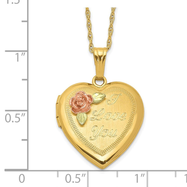 10K Black Hills Gold I Love You with Rose Heart 18 inch Necklace