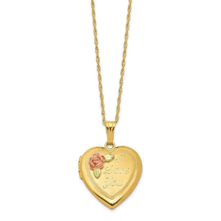 10K Black Hills Gold I Love You with Rose Heart 18 inch Necklace
