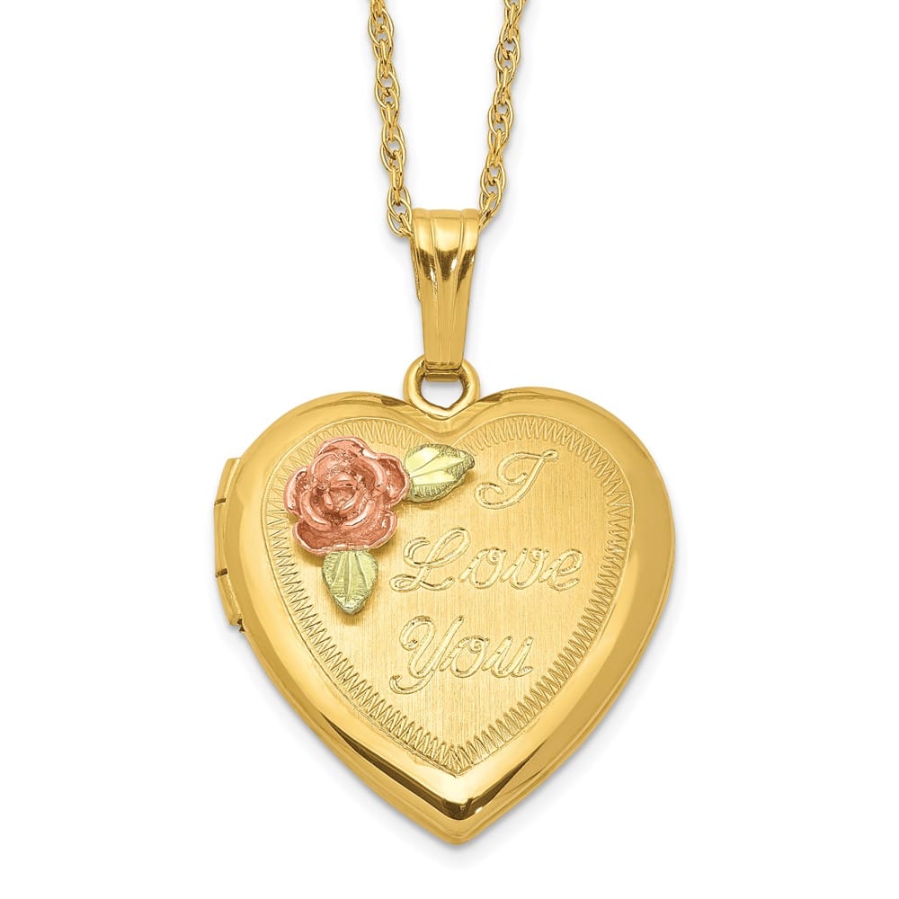 10K Black Hills Gold I Love You with Rose Heart 18 inch Necklace