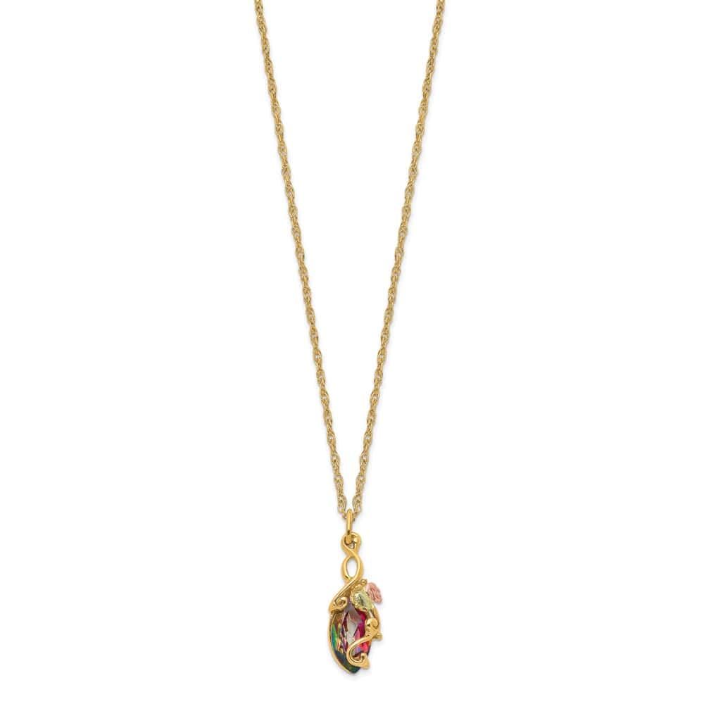 10K Black Hills Gold Marquise Mystic Fire Topaz 18 inch Necklace