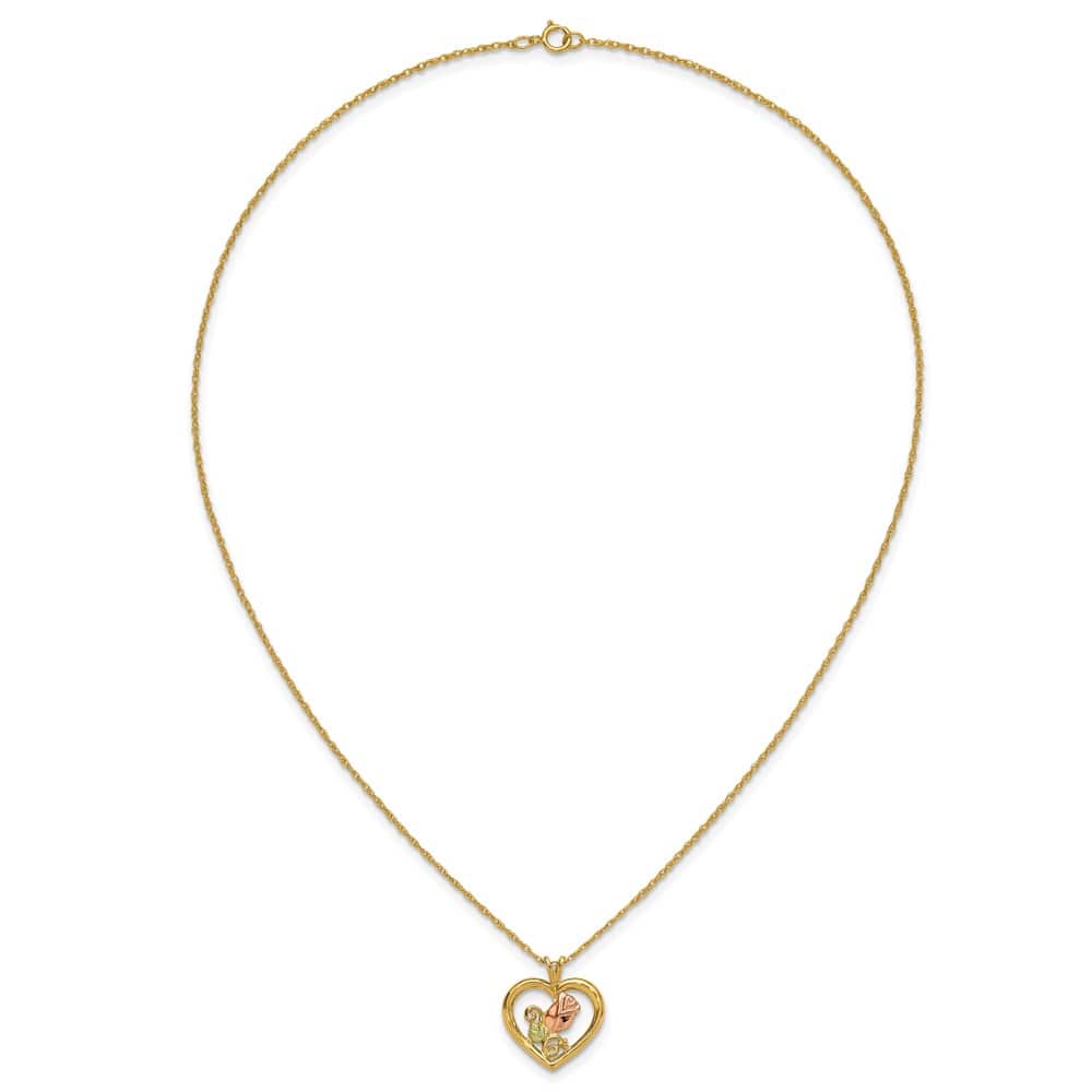 10K Black Hills Gold Rosebud and Leaf in Heart 18 inch Necklace