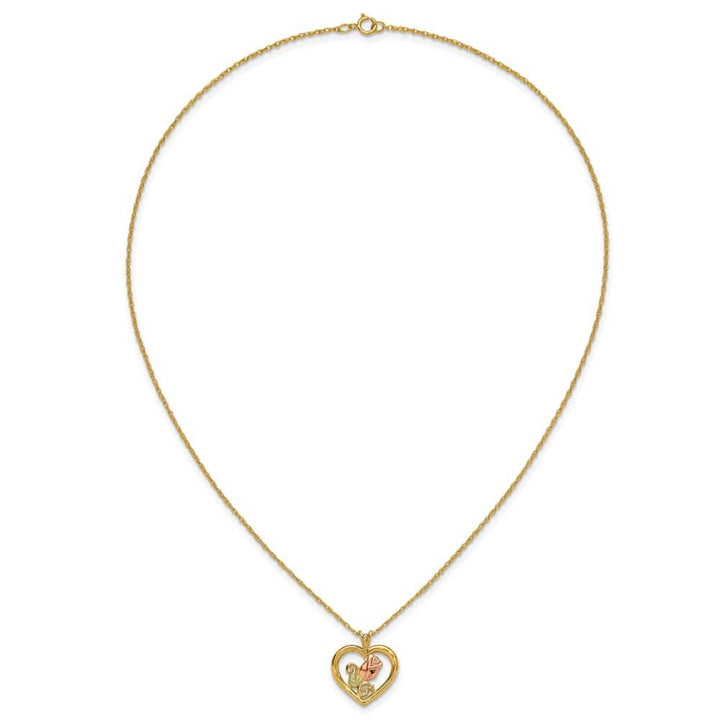 10K Black Hills Gold Rosebud and Leaf in Heart 18 inch Necklace