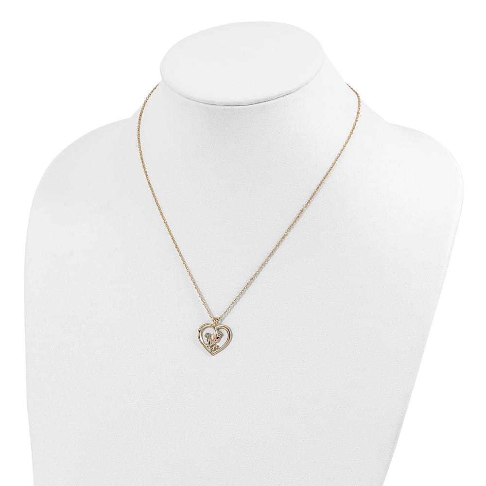 10K Black Hills Gold Rosebud and Leaf in Heart 18 inch Necklace