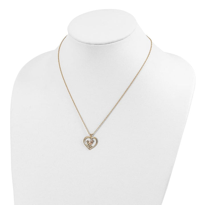 10K Black Hills Gold Rosebud and Leaf in Heart 18 inch Necklace