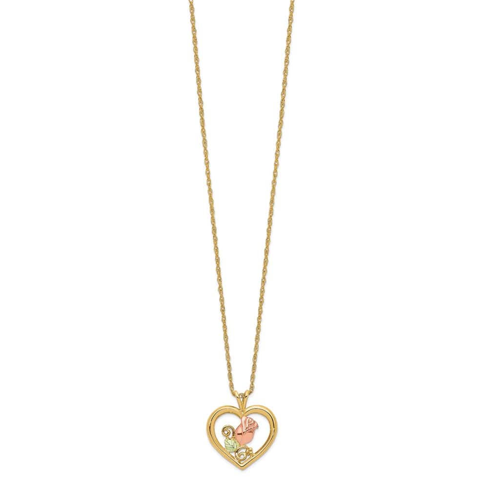 10K Black Hills Gold Rosebud and Leaf in Heart 18 inch Necklace