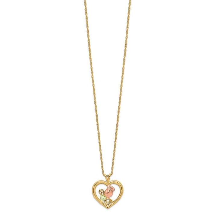 10K Black Hills Gold Rosebud and Leaf in Heart 18 inch Necklace