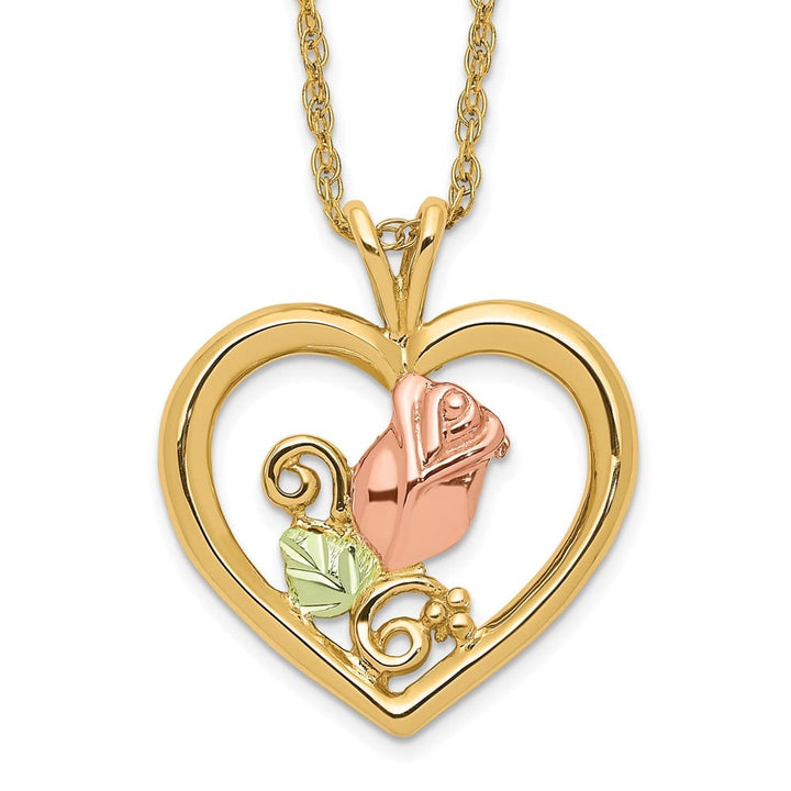 10K Black Hills Gold Rosebud and Leaf in Heart 18 inch Necklace