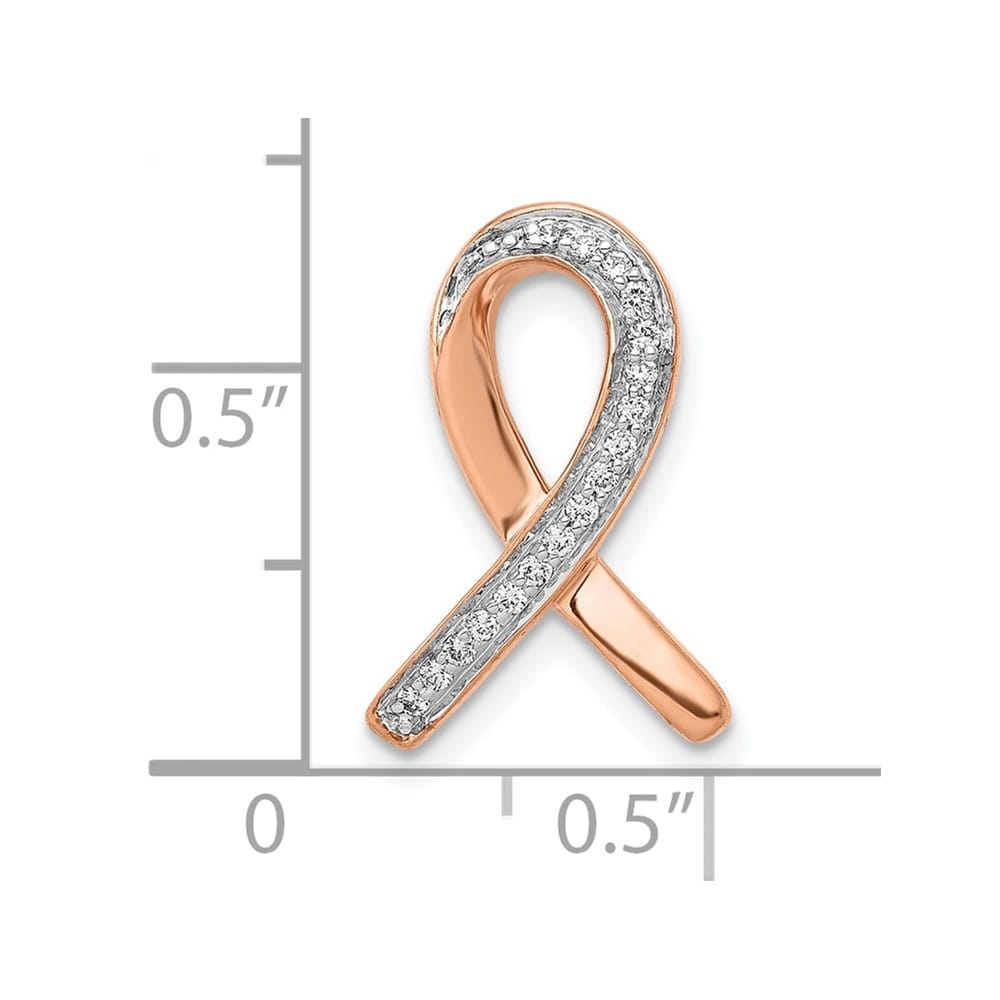 10K Rose Gold Extra Large 1/10 ct Diamond Awareness Ribbon Chain Slide