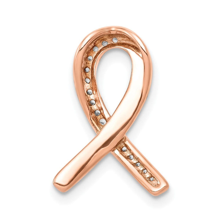 10K Rose Gold Extra Large 1/10 ct Diamond Awareness Ribbon Chain Slide