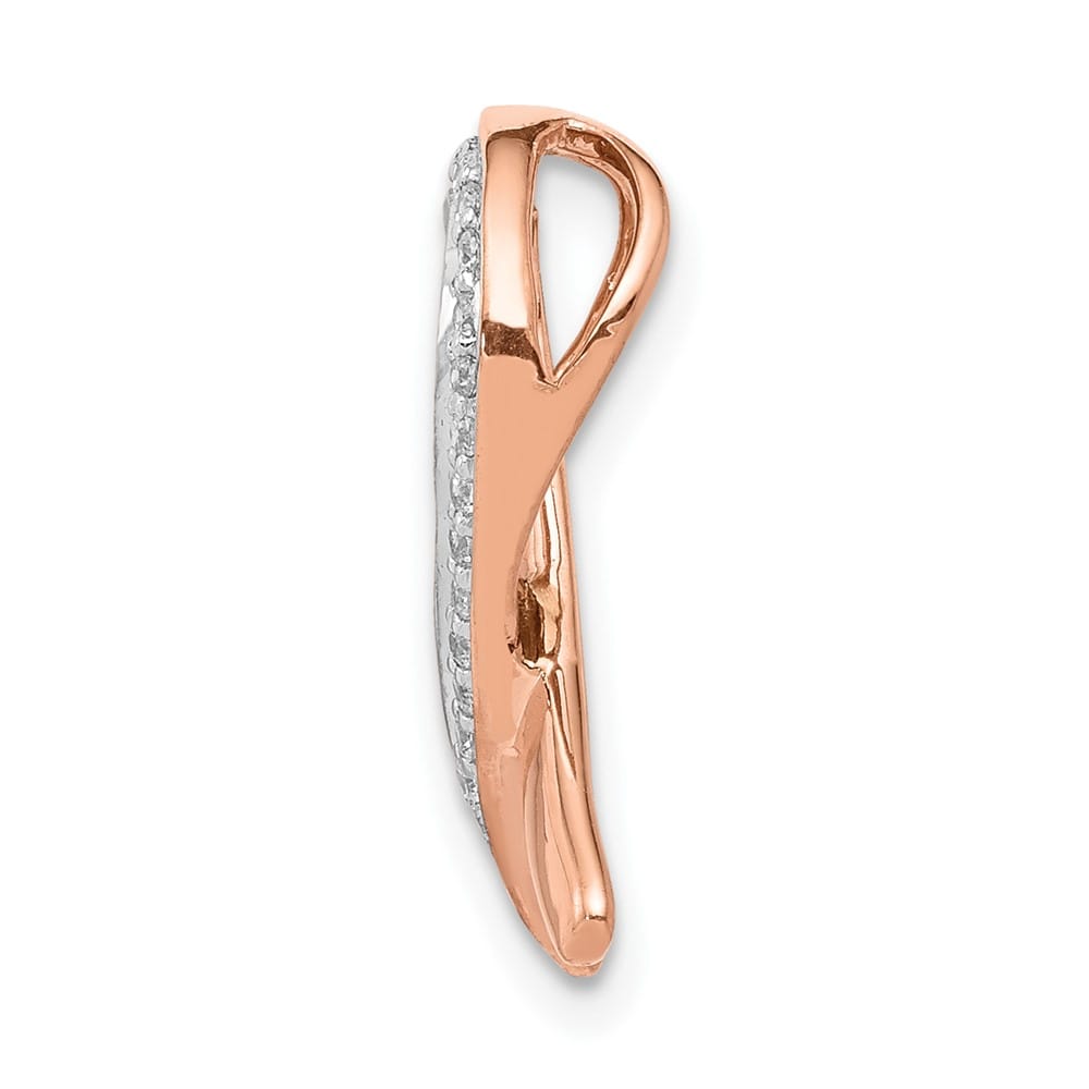 10K Rose Gold Extra Large 1/10 ct Diamond Awareness Ribbon Chain Slide