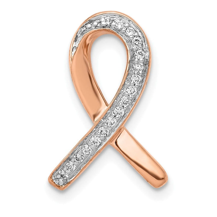 10K Rose Gold Extra Large 1/10 ct Diamond Awareness Ribbon Chain Slide