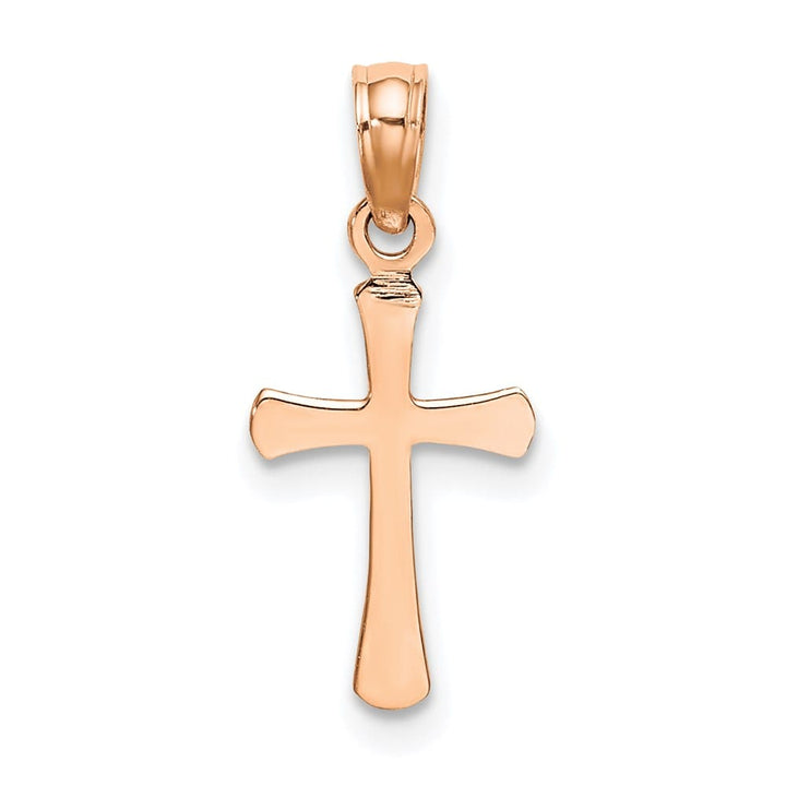 10K Rose Gold Medium Beveled Cross with Rounded Tips Charm 13x8mm, view 3 of 4