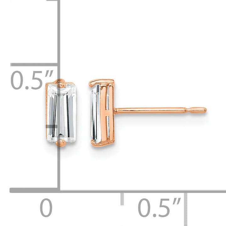 10k Rose Gold Polished Baguette CZ Stud Earrings