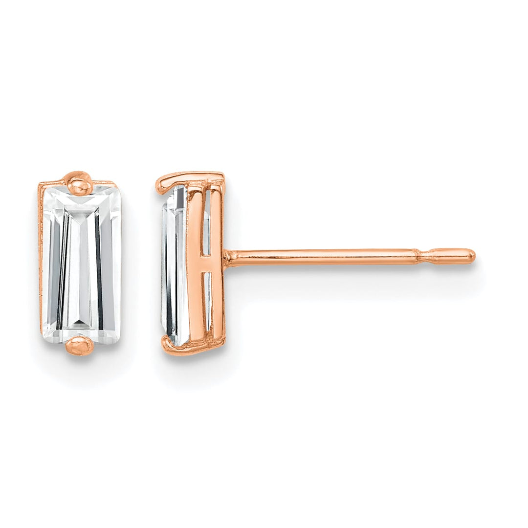 10k Rose Gold Polished Baguette CZ Stud Earrings