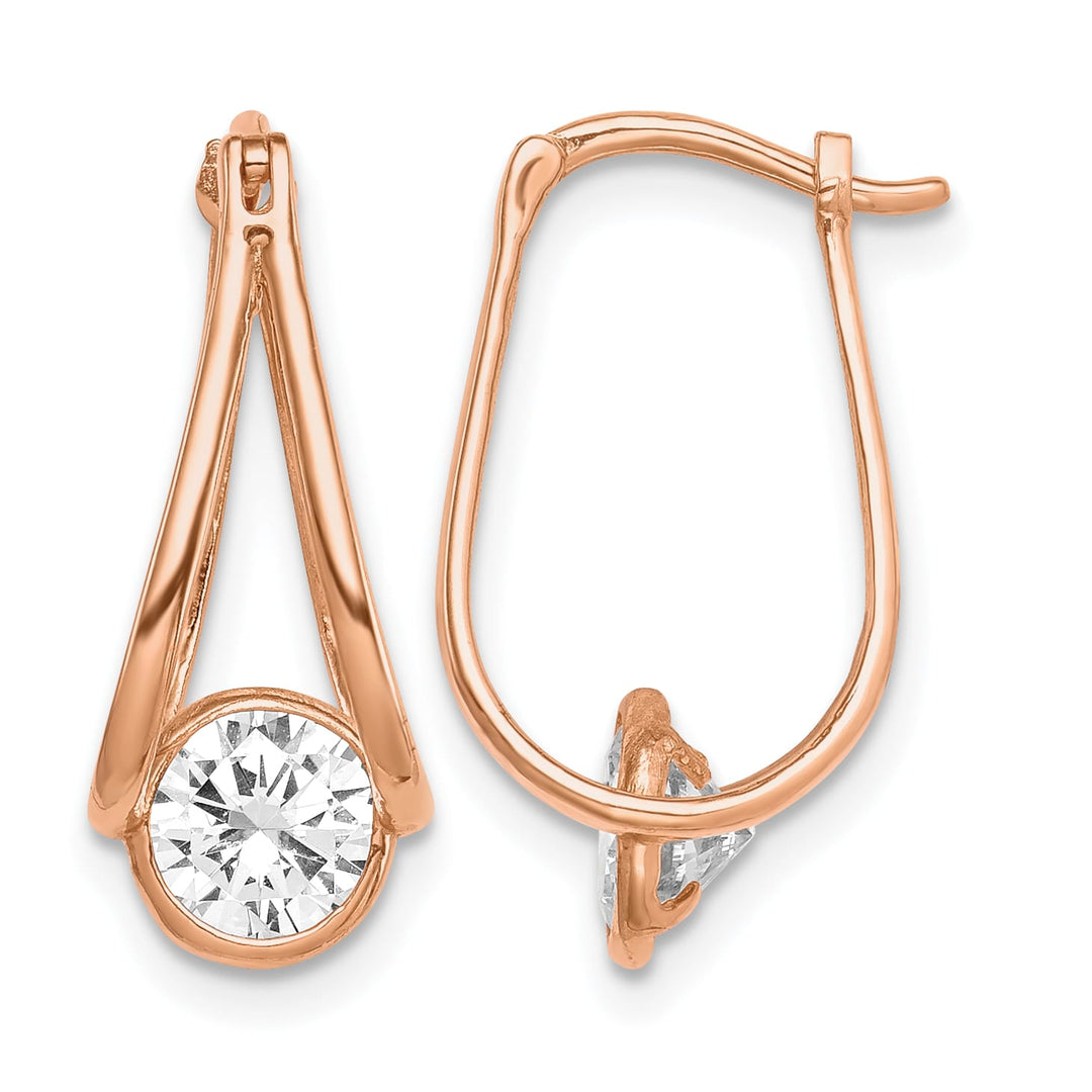 10k Rose Gold Polished CZ Dangle Hoop Earrings
