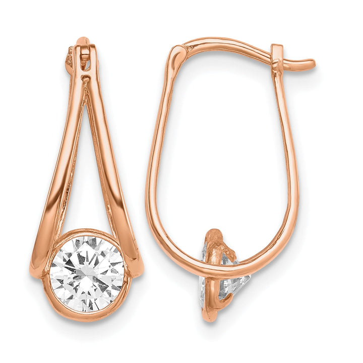 10k Rose Gold Polished CZ Dangle Hoop Earrings