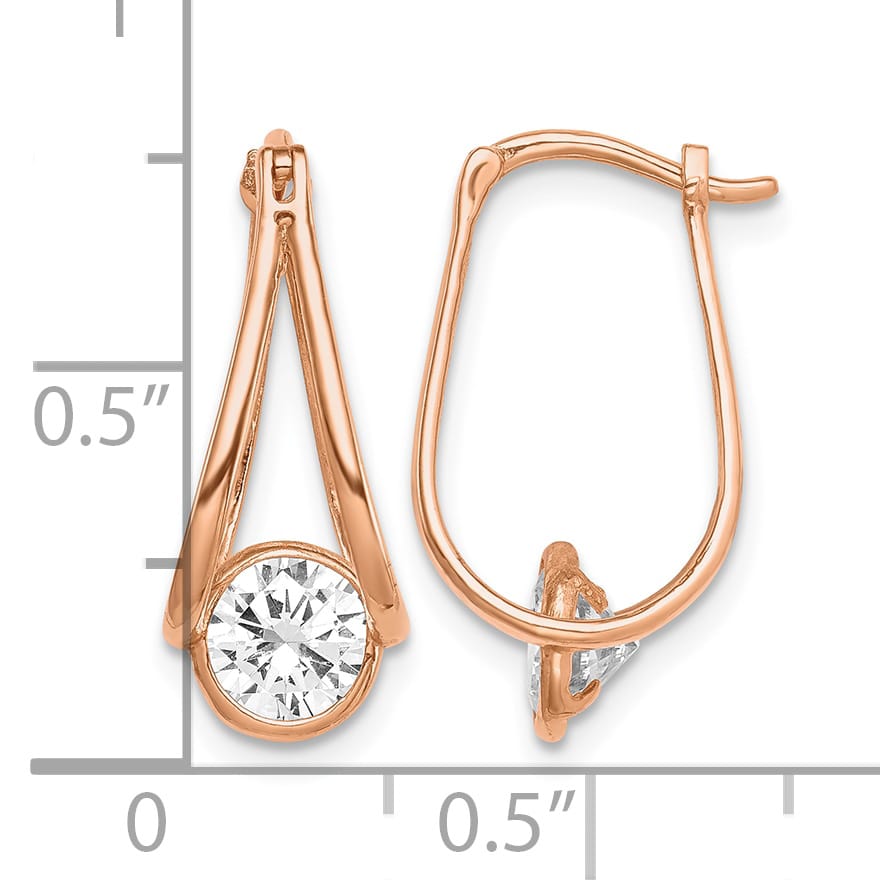 10k Rose Gold Polished CZ Dangle Hoop Earrings