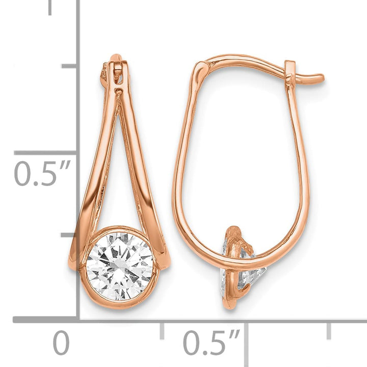 10k Rose Gold Polished CZ Dangle Hoop Earrings